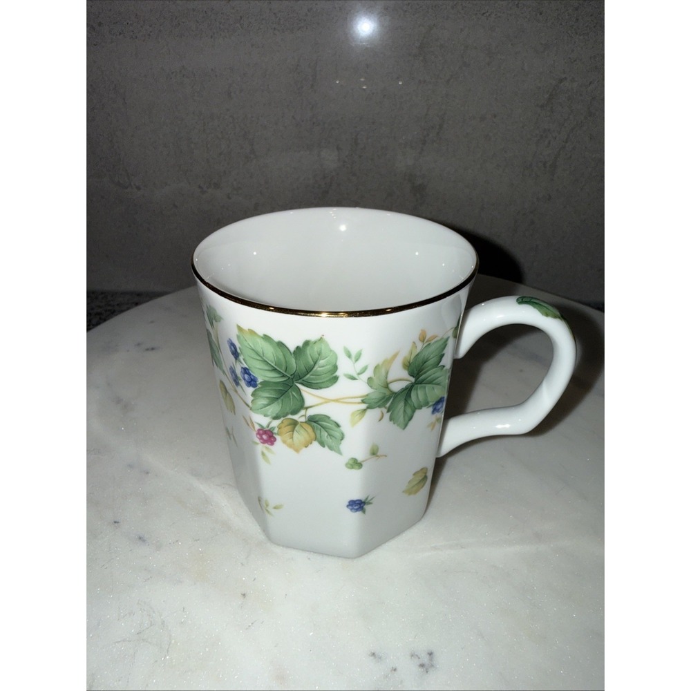 Andrea By Sadek Vineyard 10 Oz. Porcelain Coffee Tea Mug Cup Gold Rim Octagonal